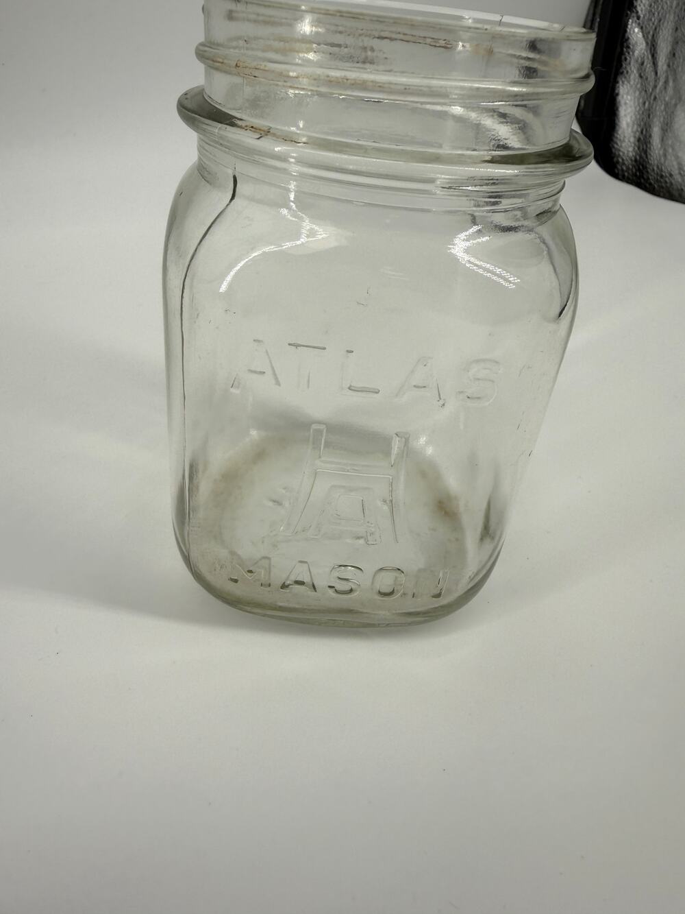 Vintage Atlas Mason Jar Clear Glass Square Canning Jar Farmhouse Decor Pint